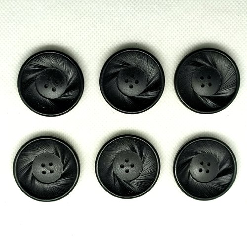 6 boutons en résine noir - 34mm - a33