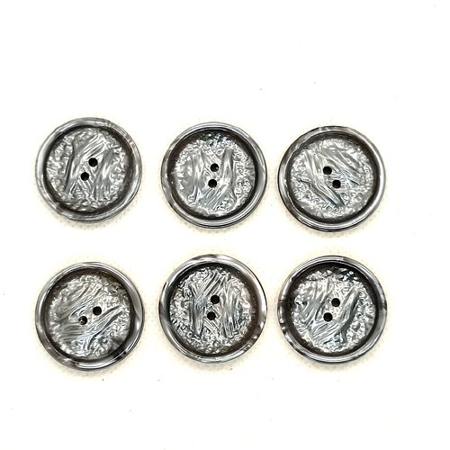 6 boutons en résine gris - 27mm - a38