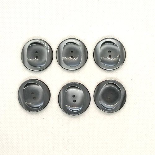 6 boutons en résine gris - 27mm - a35