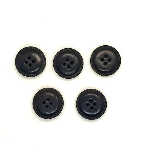 5 boutons en cuir noir - 23mm - bri759
