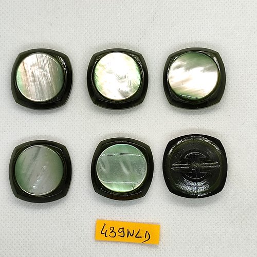 6 boutons en résine vert - 27x27mm - 439nld