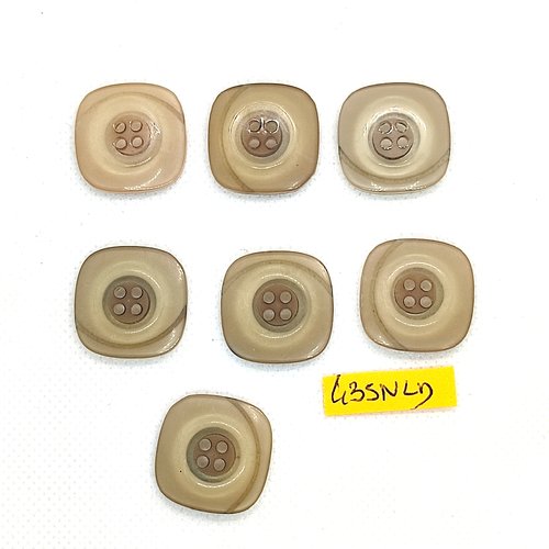 7 boutons en résine beige / gris - 22x22mm - 435nld