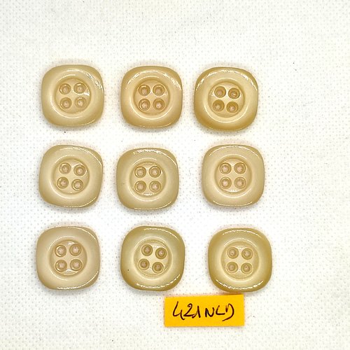 9 boutons en résine beige - 19x19mm - 421nld
