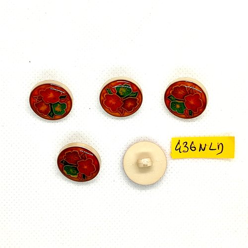 5 boutons en résine multicolore - fleur - 18mm - 436nld