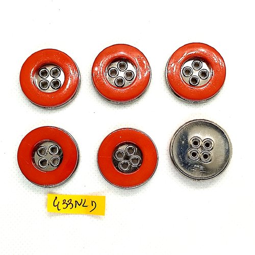 6 boutons en résine orange et argenté - 26mm - 433nld