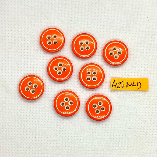 8 boutons en résine orange et blanc - 17mm - 427nld