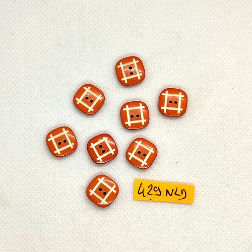 8 boutons en résine orange foncé et blanc - 12x12mm - 429nld