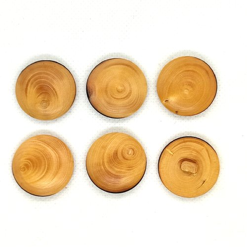 6 boutons en bois marron - 25mm - bri760-n1