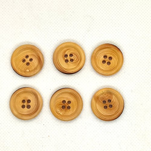 6 boutons en bois marron - 22mm - bri760-n2