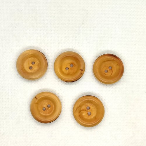 5 boutons en bois marron - 22mm - bri760-n3