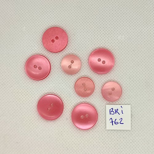 8 boutons en résine rose - 18mm et 14mm - bri762