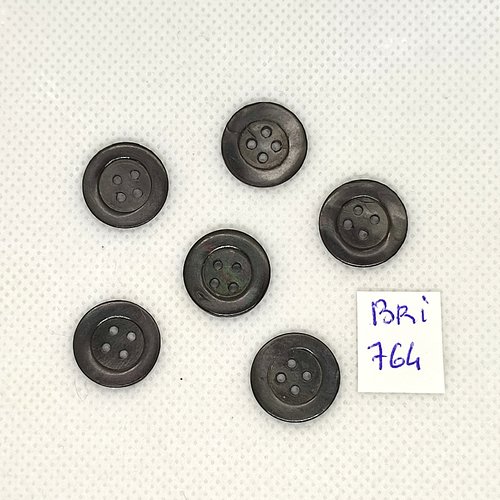 6 boutons en nacre gris foncé - 15mm - bri764