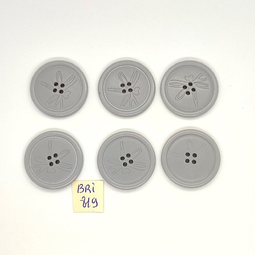 6 boutons en résine gris - 28mm - bri819