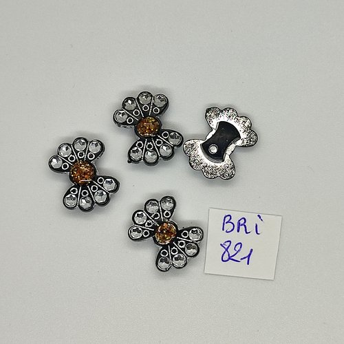 4 boutons en résine orange et strass argenté - 15x18mm - bri821