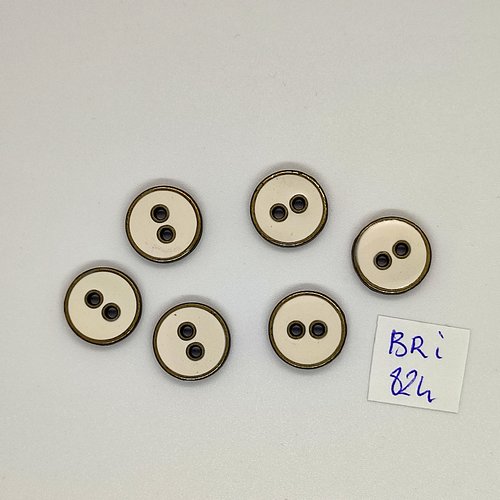 6 boutons en métal bronze et résine blanc cassé - 15mm - bri824