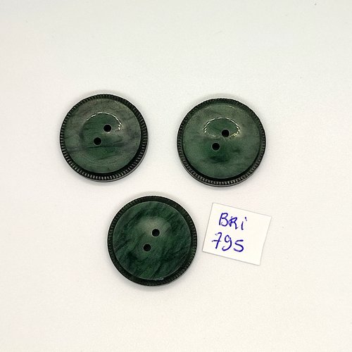 3 boutons en résine vert - 26mm - bri795