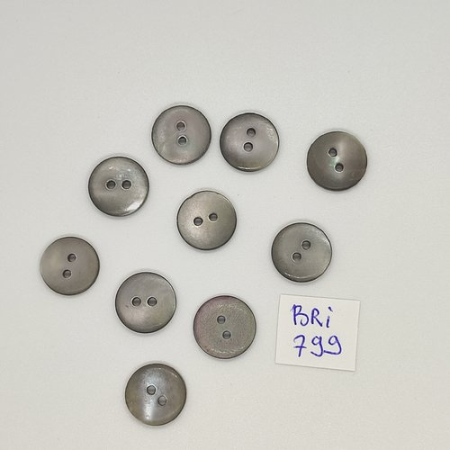 6 boutons en nacre gris - 13 / 14mm - bri799