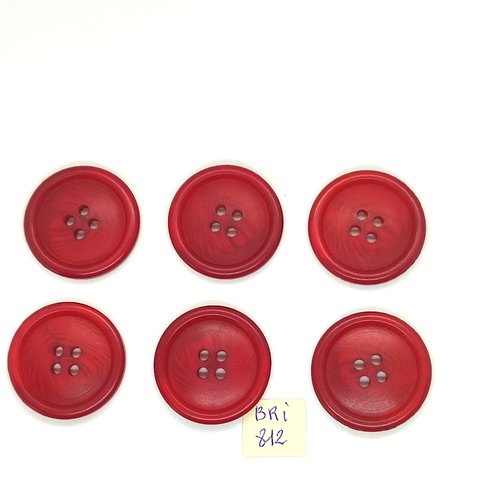 6 boutons en résine rouge - 32mm - bri812