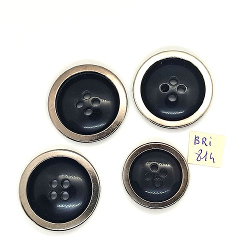 4 boutons en résine argenté et noir - 35mm et 29mm - bri814