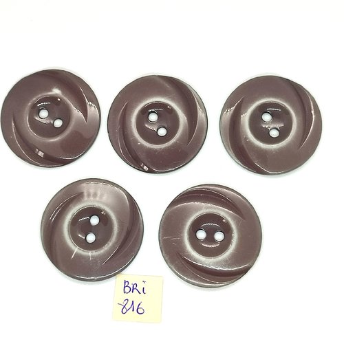 5 boutons en résine taupe - 37mm - bri816