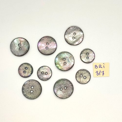 10 boutons en nacre gris - 20mm et 15mm - bri817