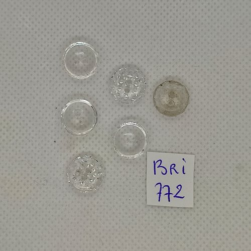 6 boutons en résine et verre transparent - 12mm - bri772