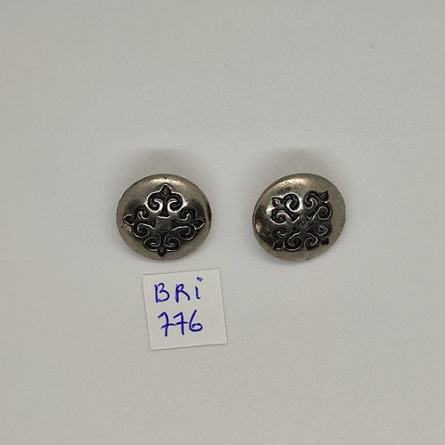 2 boutons en métal argenté - 19mm - bri776