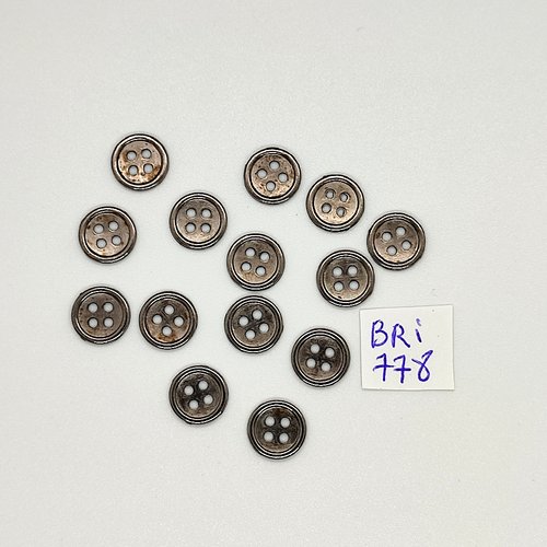 14 boutons en métal argenté - 10mm - bri777