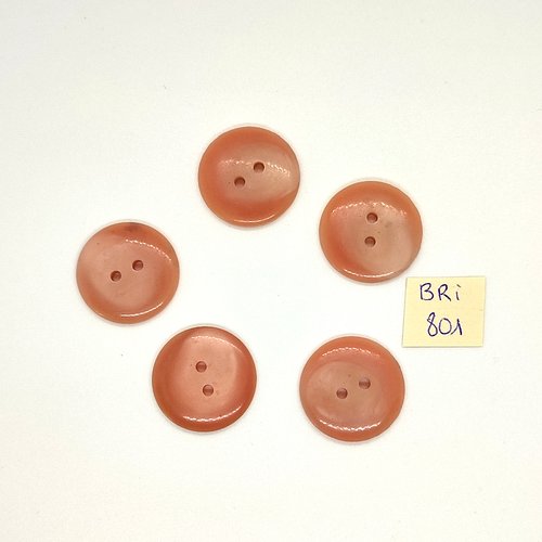 5 boutons en résine rose / orangé - 22mm - bri801