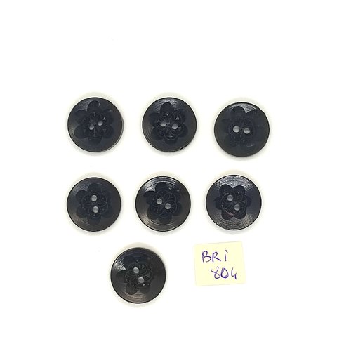 7 boutons en résine noir - 18mm - bri804