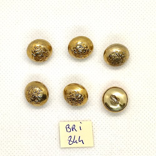 6 boutons en métal doré avec un blason - 14mm - bri844