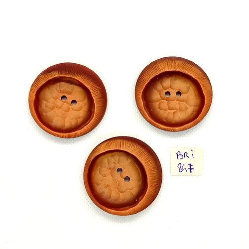 3 boutons en résine marron - 40mm - bri847
