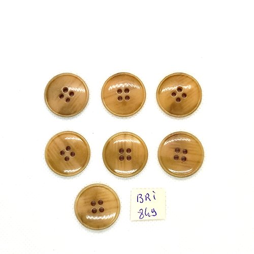 7 boutons en résine beige foncé - 23mm - bri849