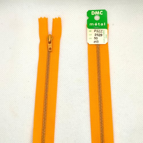 1 fermeture éclair orange non séparable 2529 - 50cm - maille métal - bri