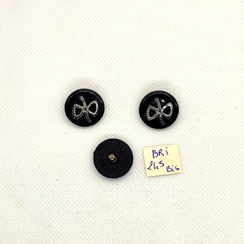 3 boutons en résine noir et argenté - 18mm - bri245bis