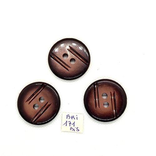 3 boutons en résine marron - 31mm - bri171bis