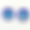 2 pendentifs en verre bleu et blanc - motif oeil - 28mm