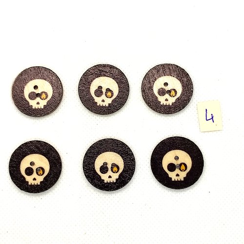 6 boutons fantaisie en bois noir et blanc - halloween - 25mm - bri864-4