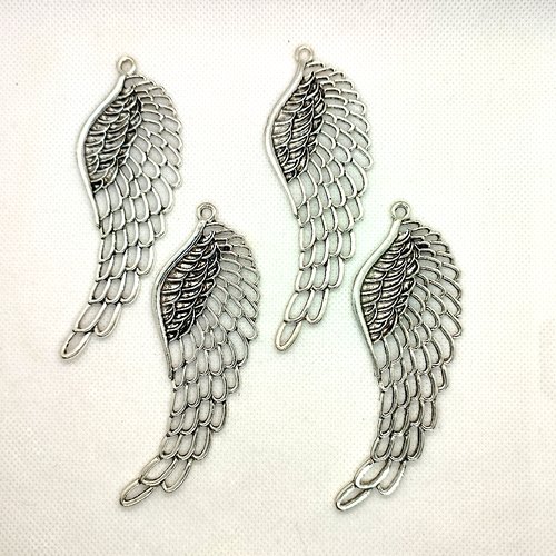 4 pendentifs en métal argenté - des ailes - 34x98mm - 132