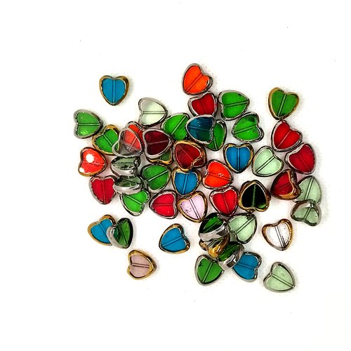 50 perles en verre - des coeurs multicolore - 10mm - 245