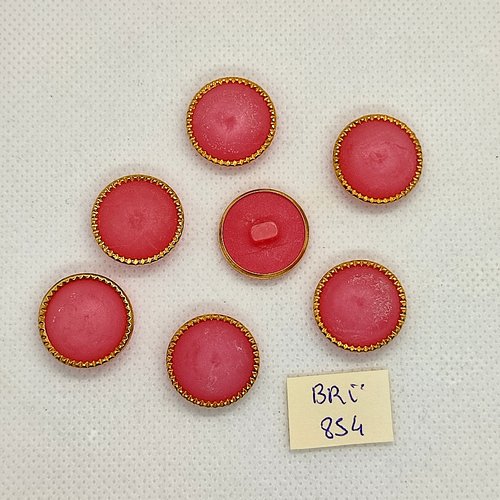 7 boutons en résine rose et doré - 19mm - bri854