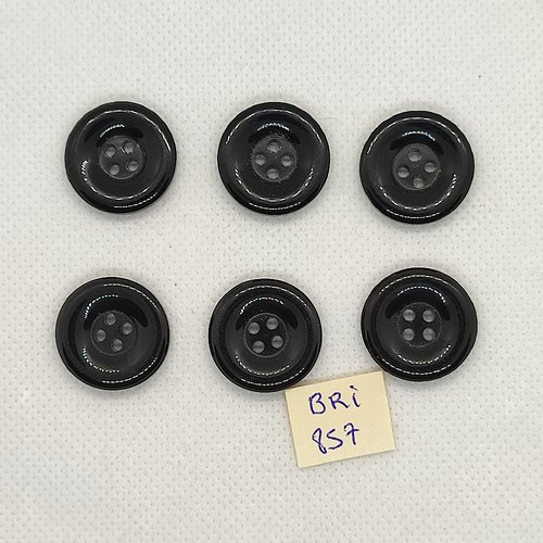 6 boutons en résine noir - 20mm - bri857