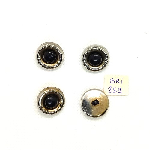 4 boutons en résine gris argenté et noir - 20mm - bri859