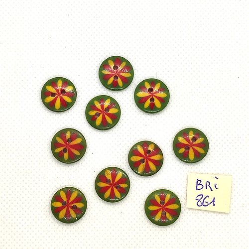 10 boutons en résine vert jaune rouge - 14mm - bri861