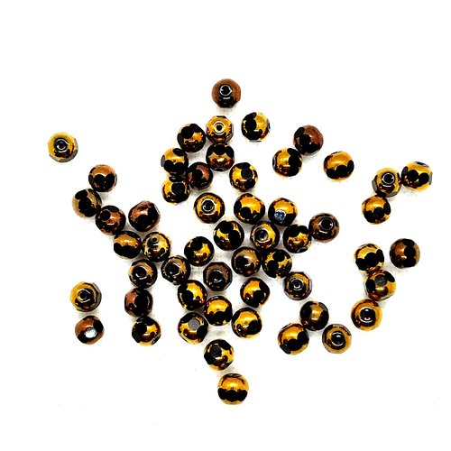 53 perles à facettes en verre noir et doré - 7mm - 249