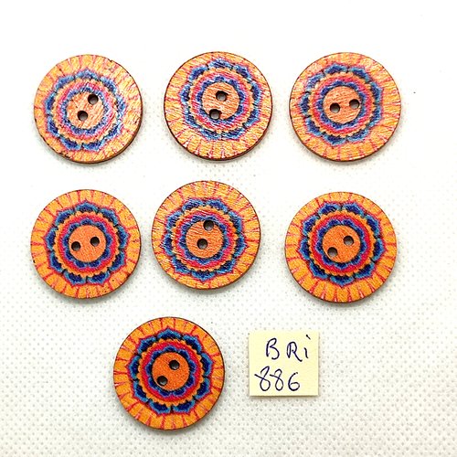 7 boutons fantaisie en bois orange et bleu - 25mm - bri886-5