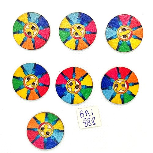 7 boutons fantaisie en bois multicolore - 25mm - bri888-18