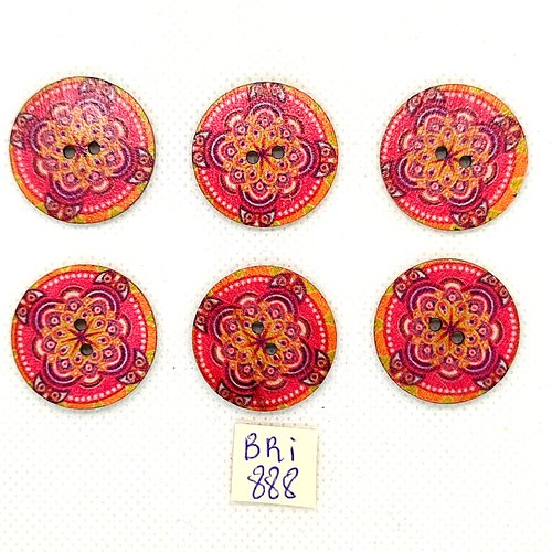 6 boutons fantaisie en bois rose et orange - 25mm - bri888-21