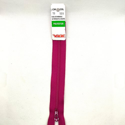 1 fermeture éclair ykk - rose foncé / fuchsia 524 - 15cm - maille nylon - bri
