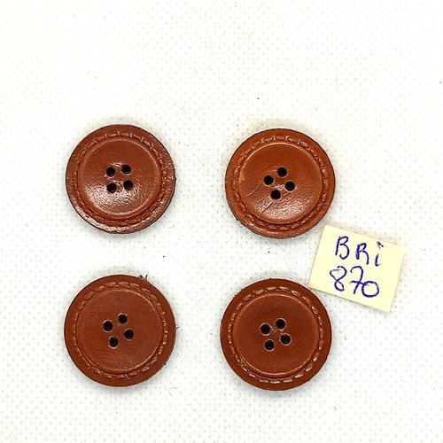 4 boutons en cuir marron - vintage - 22mm - bri870